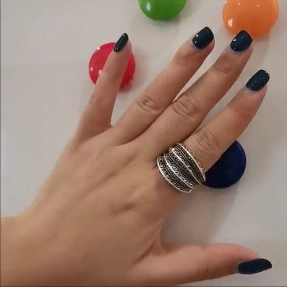 Retro Black Marcasite Wide Band Ring - Picture 8 of 9